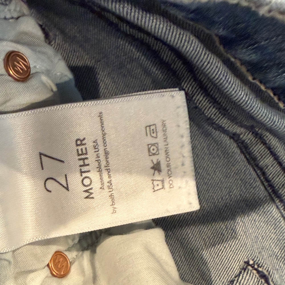 MOTHER Blue Straight-Leg Denim Jeans with Back Pocket 'M' Stitch - Picture 5 of 6